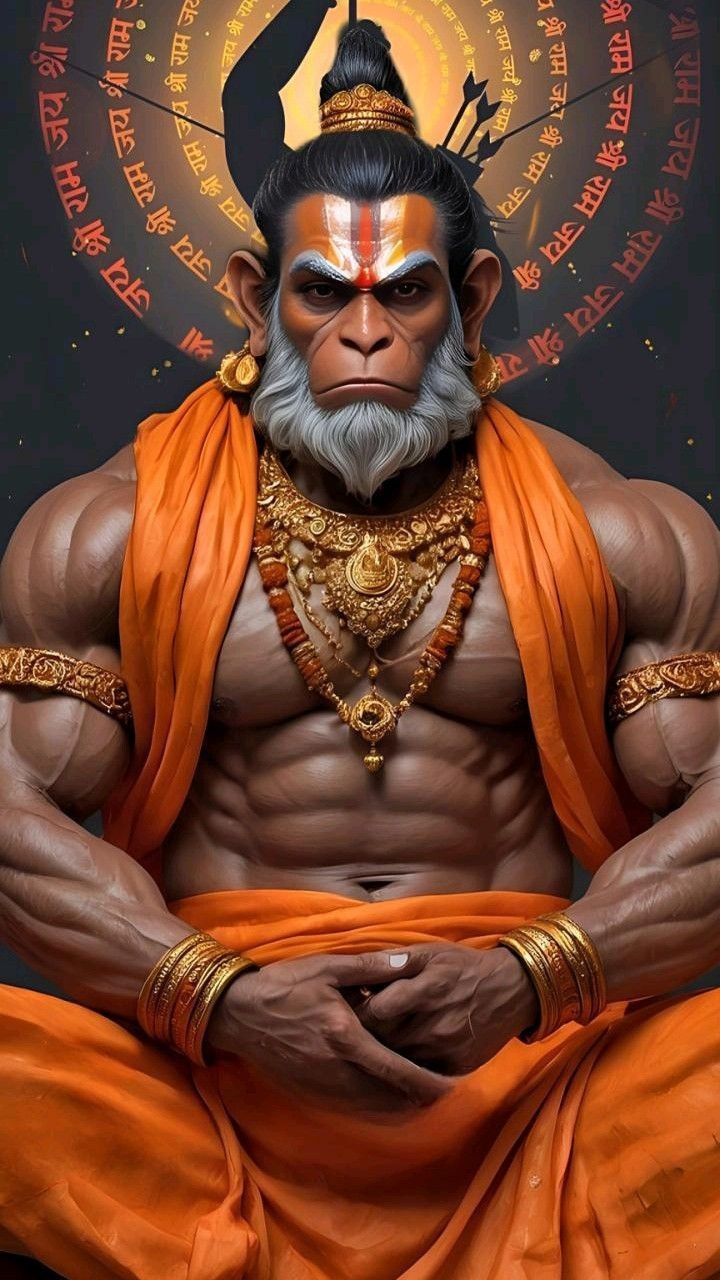 Hanuman holding mace, devotional portrait