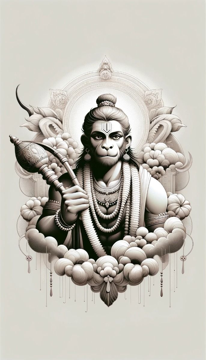 Hanuman holding mace, devotional portrait