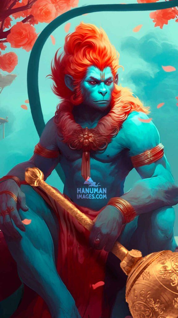 Powerful Hanuman with golden mace portrait