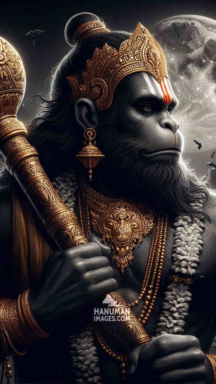 Powerful Hanuman portrait with mace.