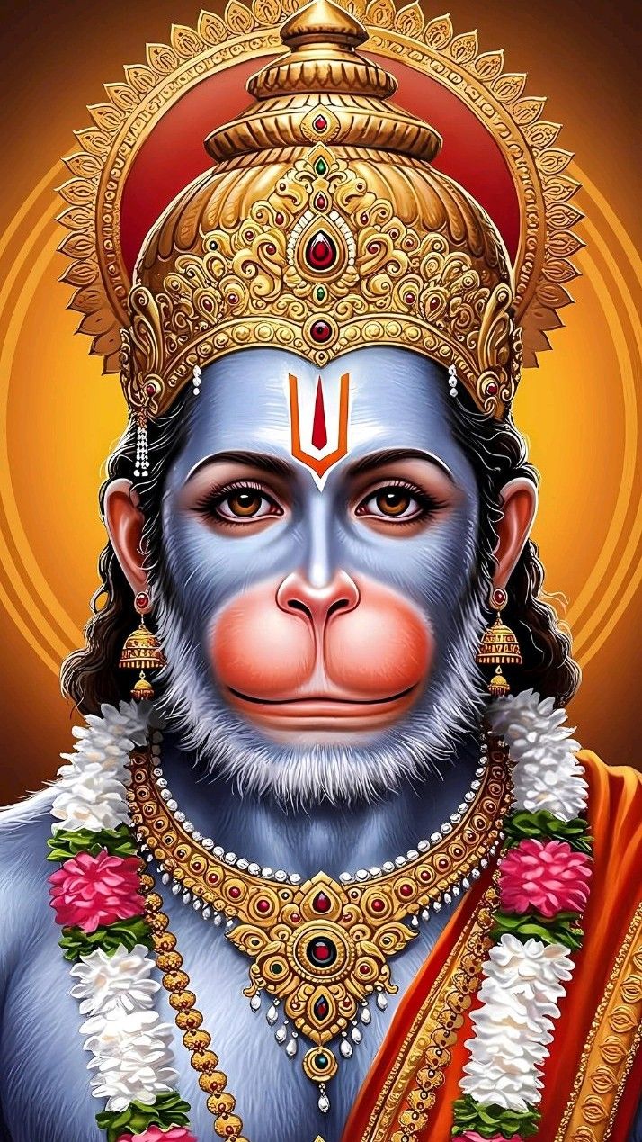Majestic Hanuman portrait with floral garland