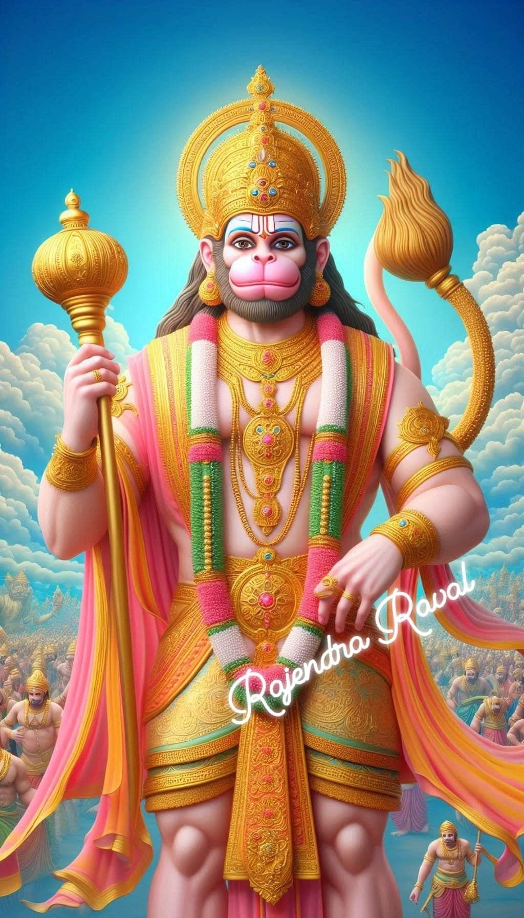 Powerful Hanuman portrait with mace