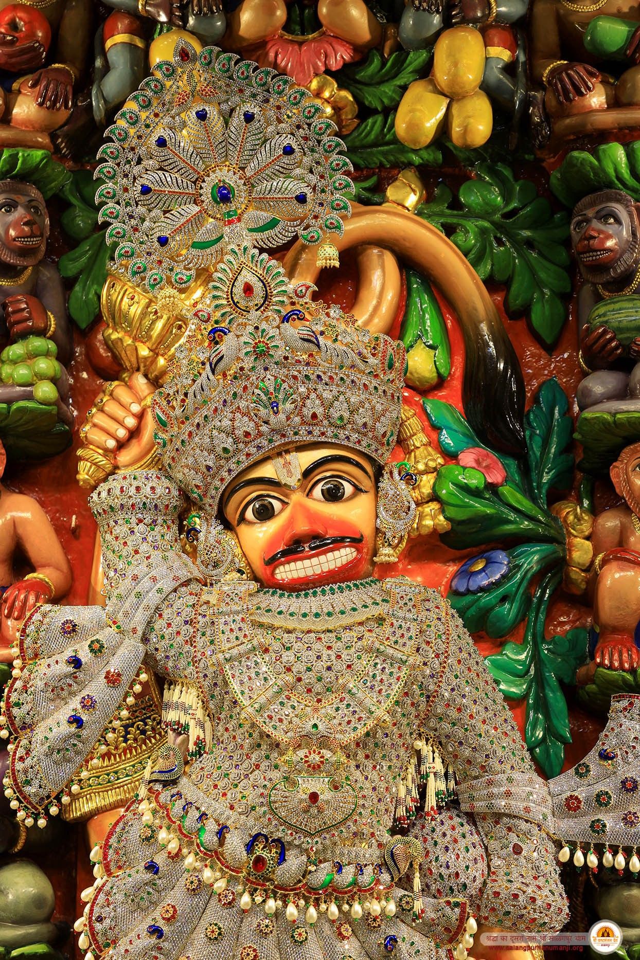 Ornate Hanuman portrait, powerful devotional image