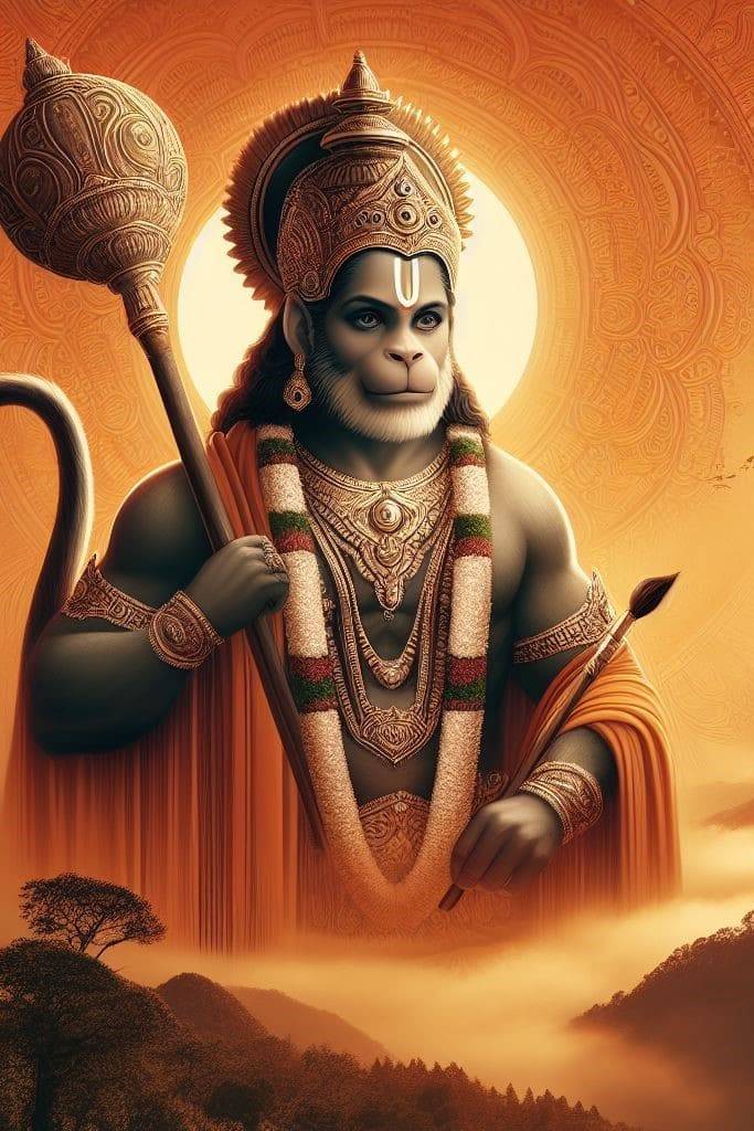 Powerful Hanuman with Mace and Divine Gaze