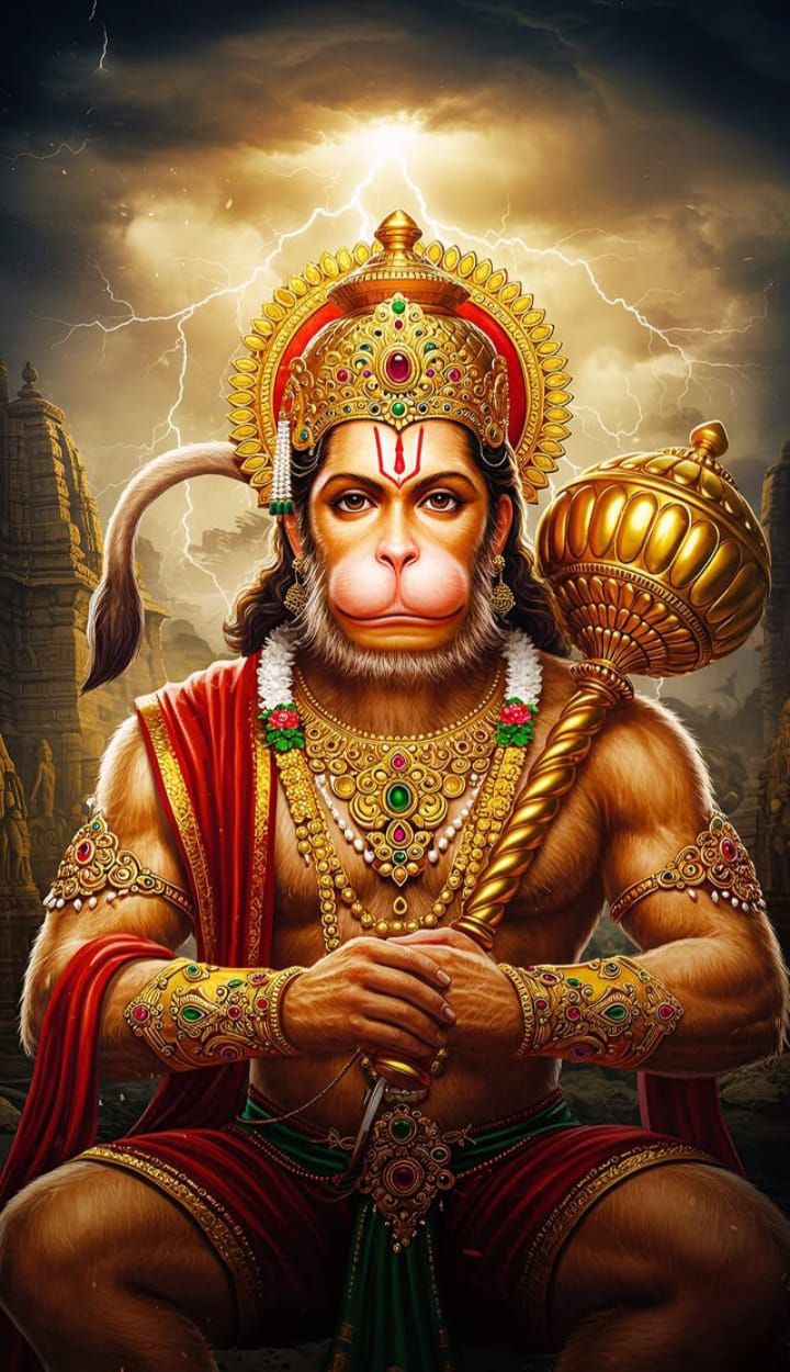 Powerful Hanuman with mace, divine portrait