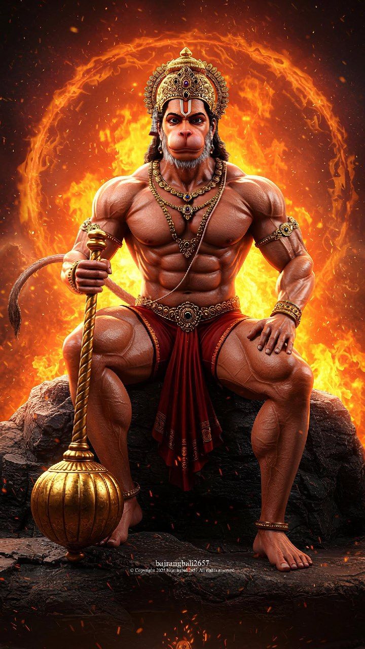 Powerful Hanuman with golden mace