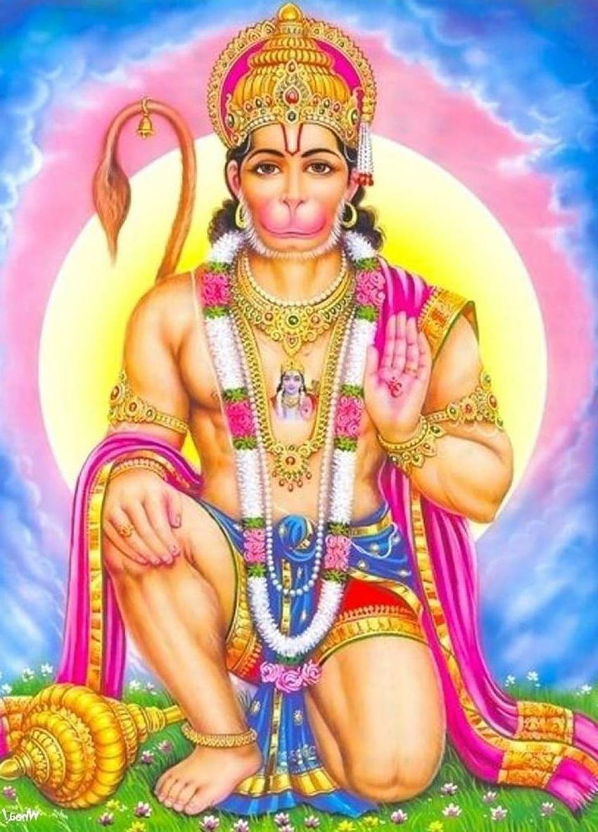 Hanuman seated with mace and blessings