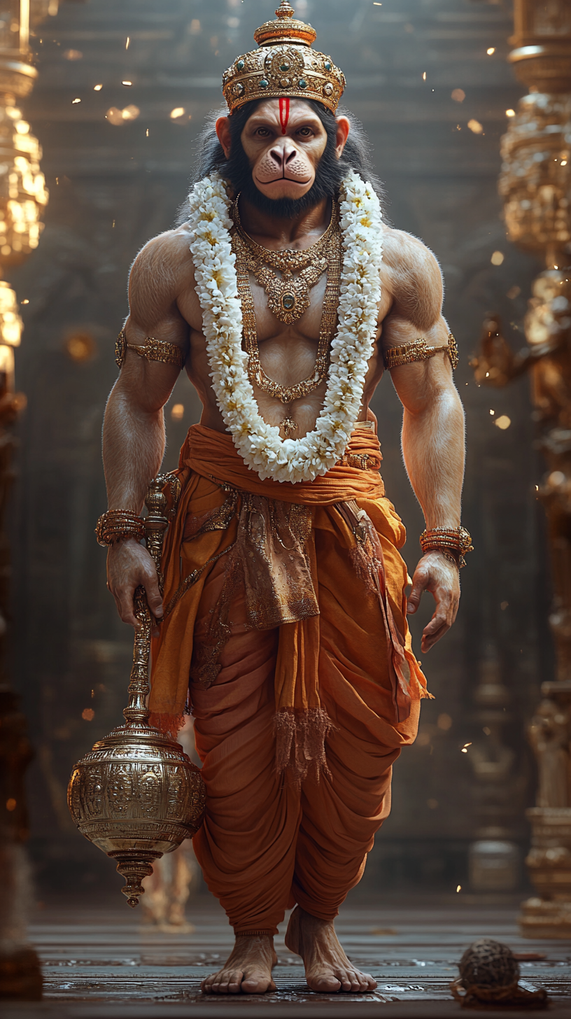 Powerful Hanuman portrait with mace