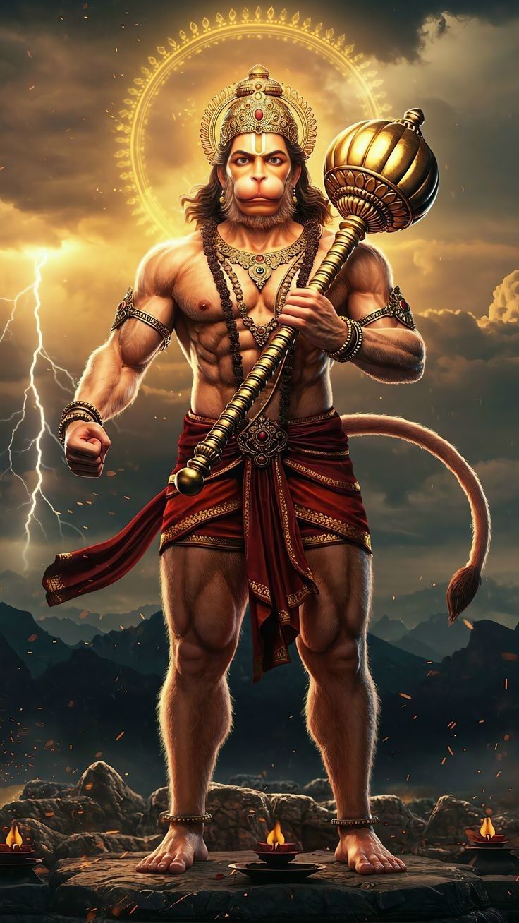 Powerful Hanuman holding a mace