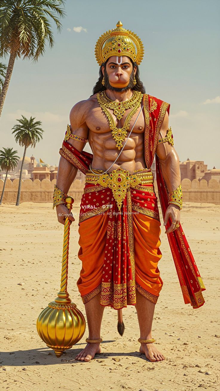 Powerful Hanuman standing with gada.