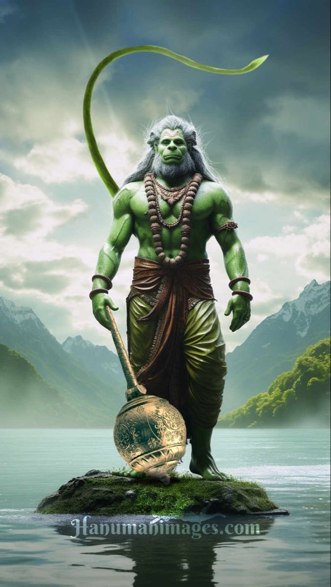 Powerful Hanuman standing with gada