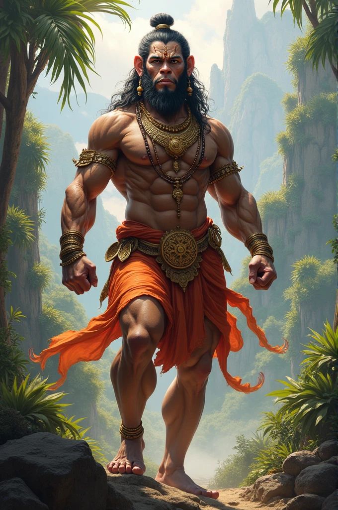 Powerful Hanuman walking through the forest