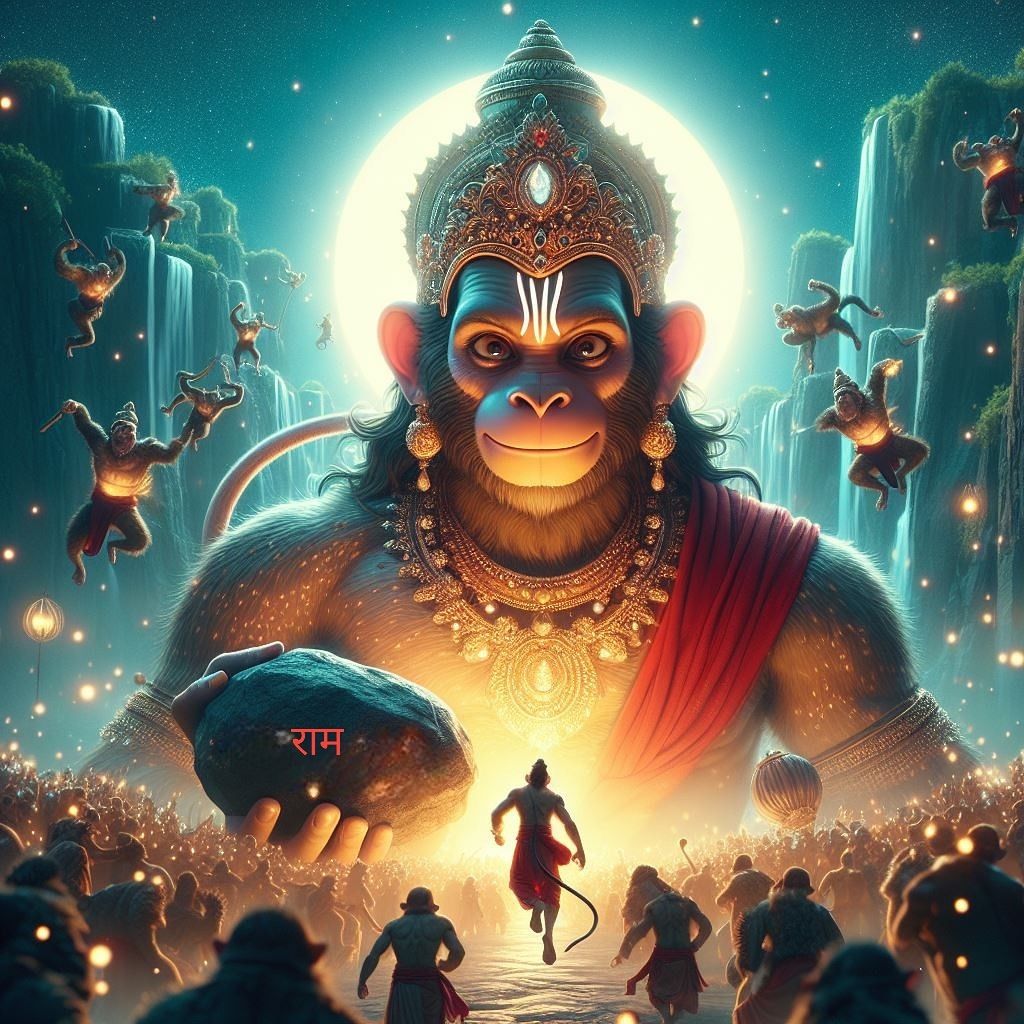 Hanuman carrying Sanjeevani mountain, divine power