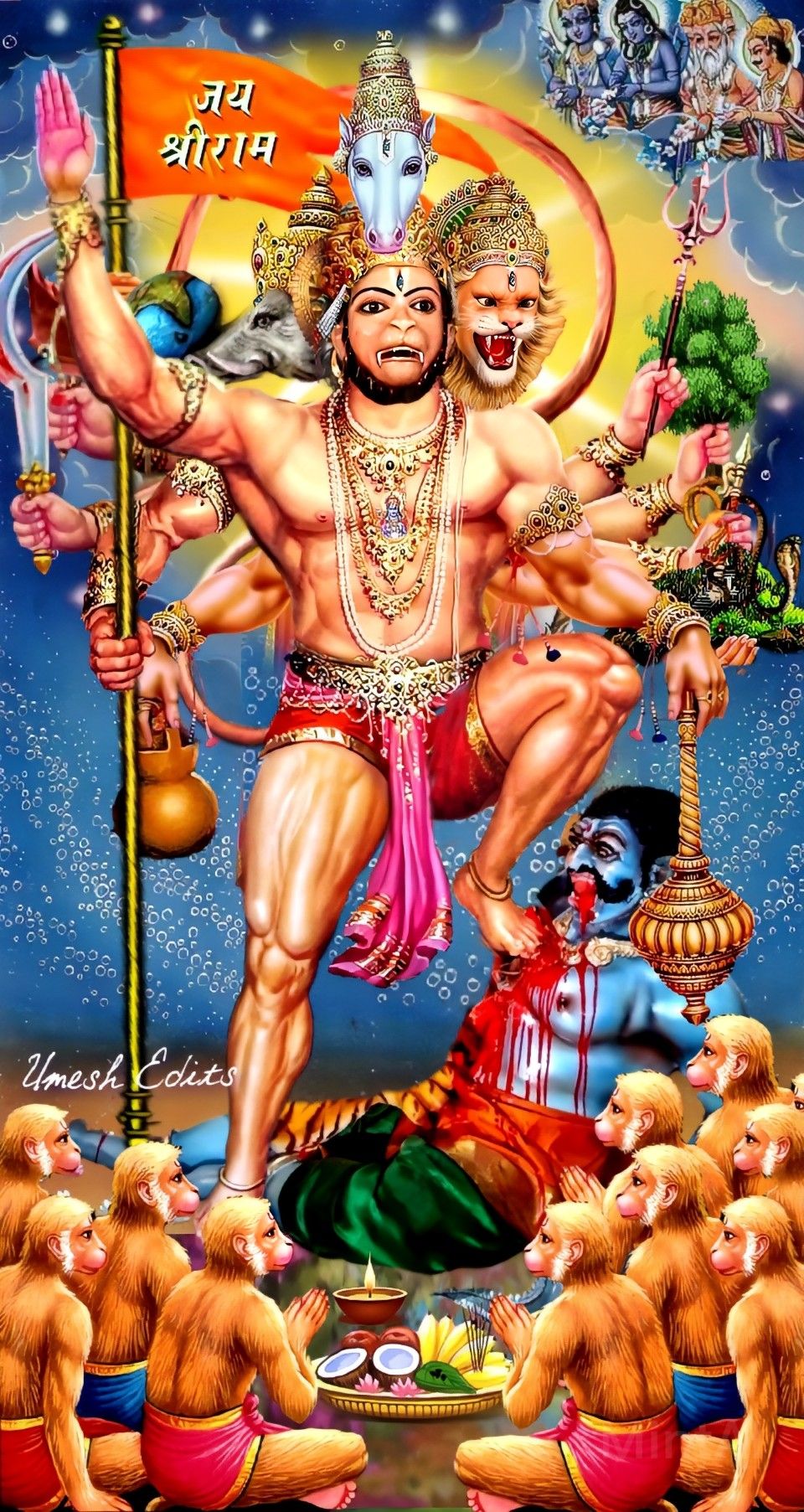 Powerful Hanuman with Lord Ram and devotees