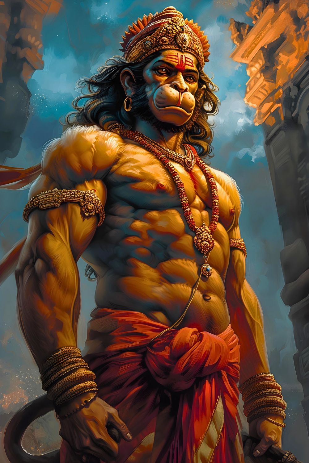 Powerful Hanuman portrait, divine strength.
