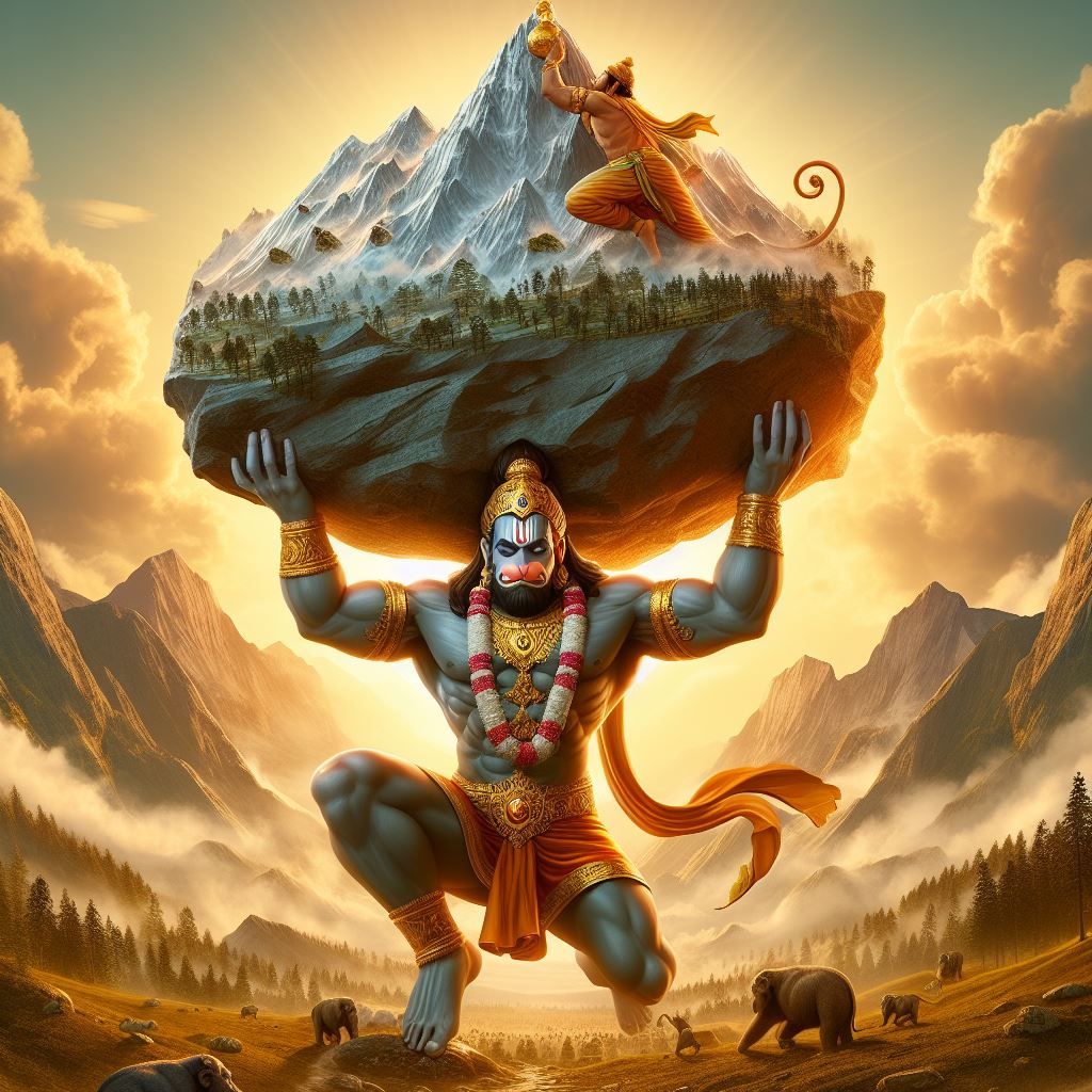 Hanuman carrying the Sanjeevani mountain