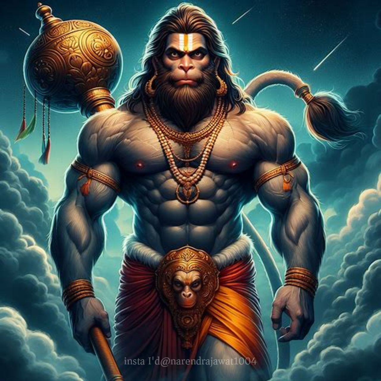 Powerful Hanuman with mace, divine wallpaper.