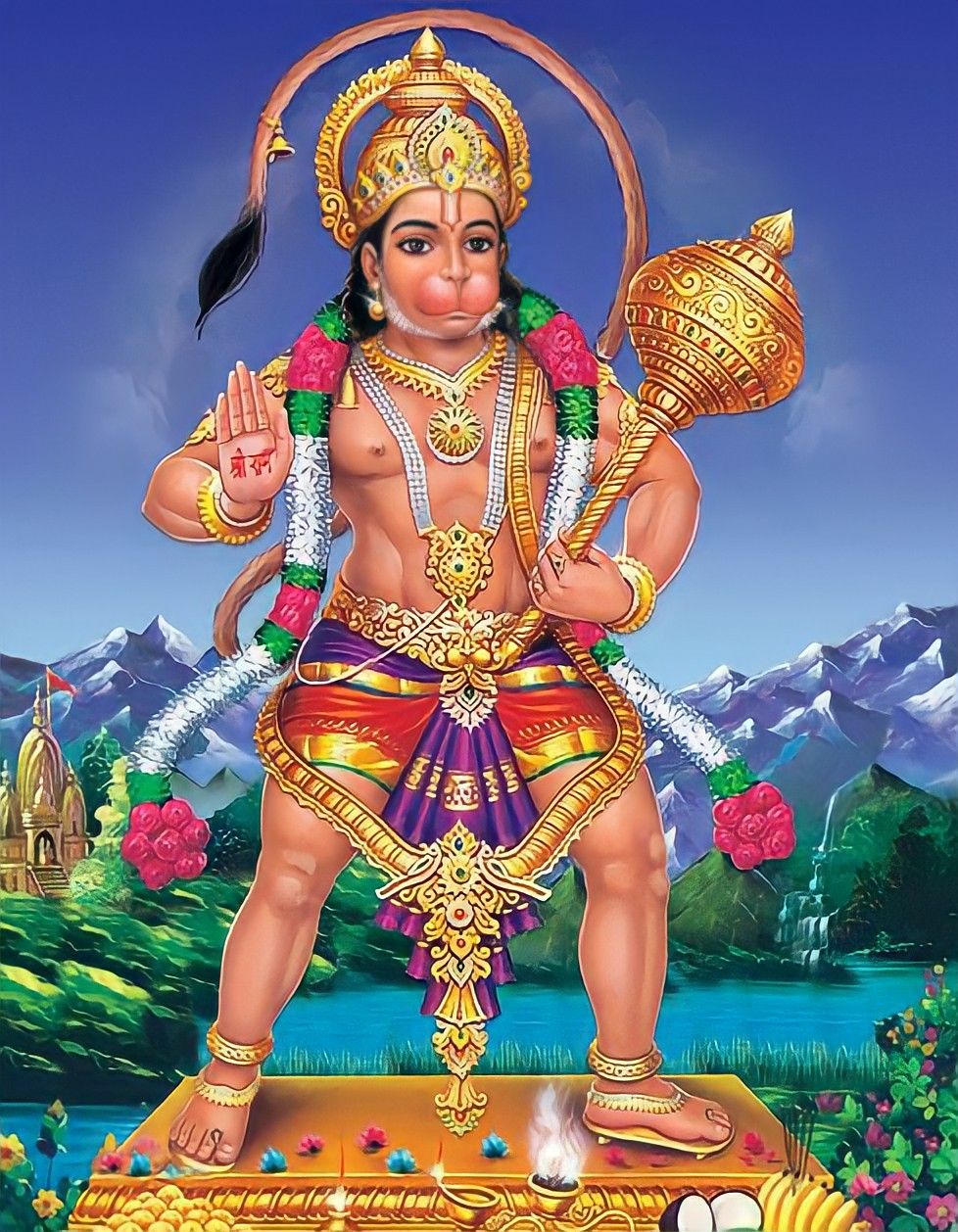 Powerful Hanuman holding a mace.