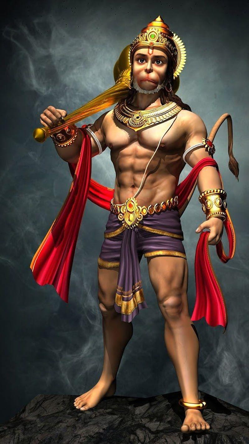 Hanuman with mace, powerful deity image