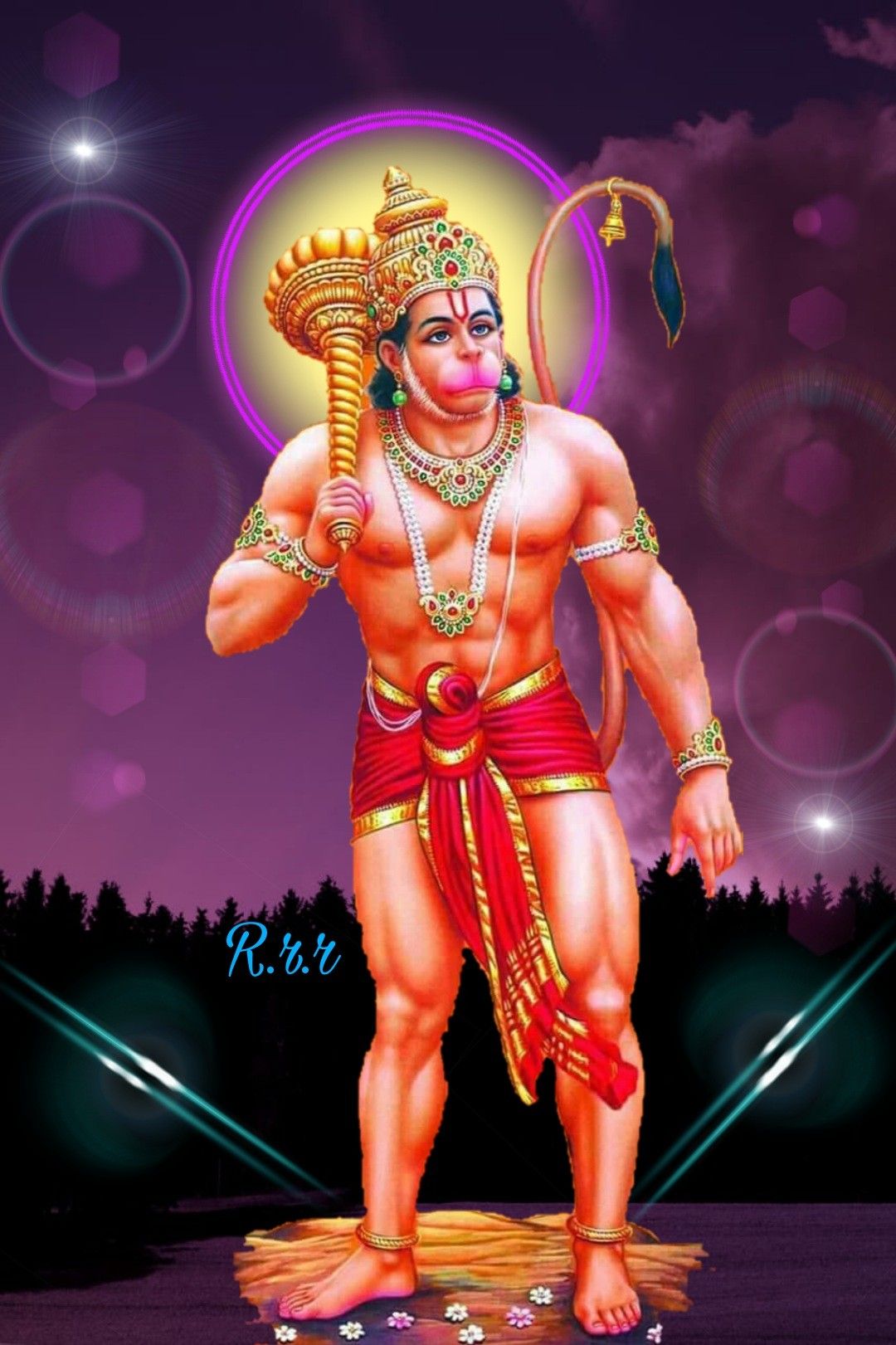 Powerful Hanuman stands with mace