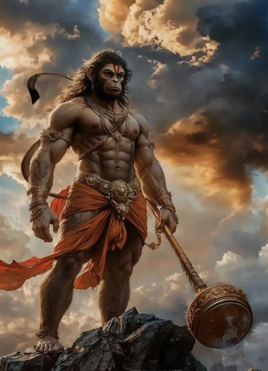 Powerful Hanuman standing with a mace
