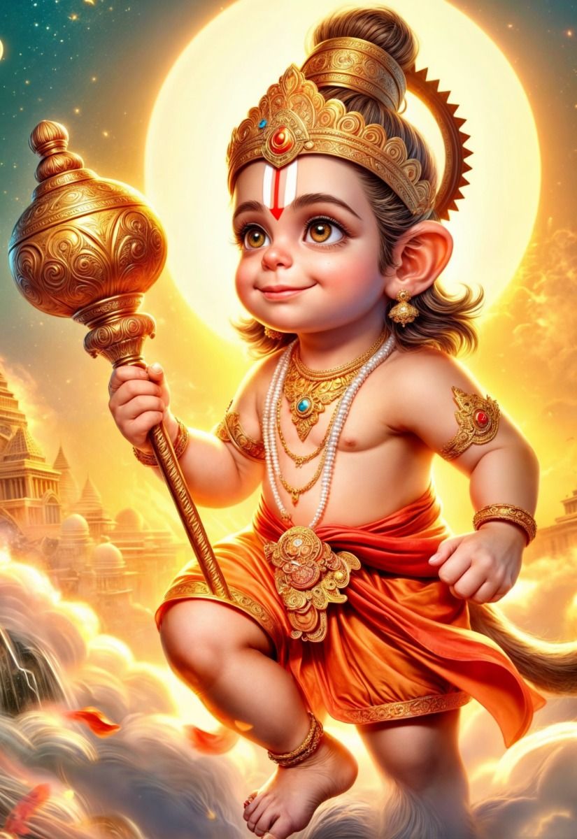 Smiling Hanuman with mace, divine wallpaper