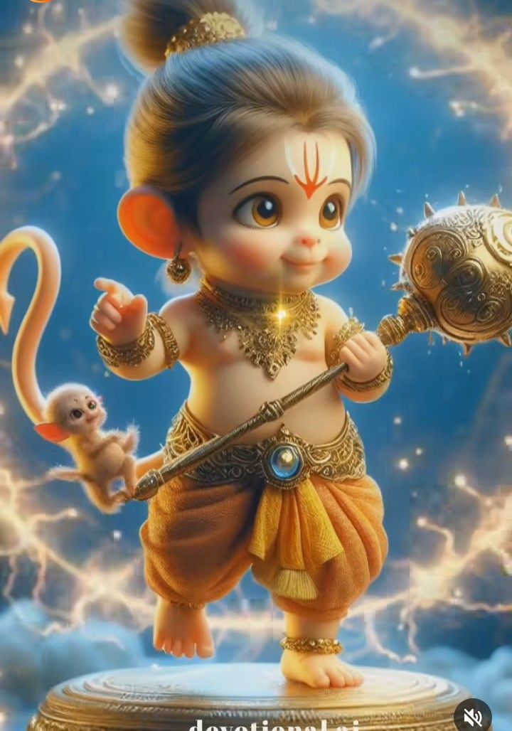 Cute baby Hanuman holding a mace