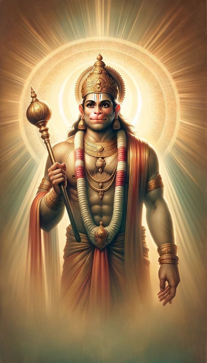 Hanuman holding mace, divine protector