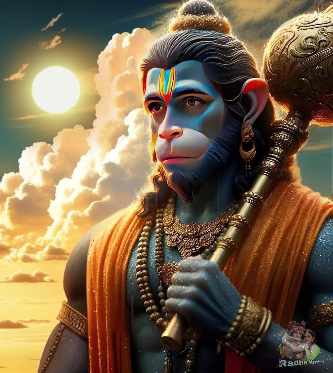 Hanuman holding mace, divine protection