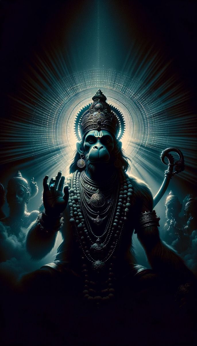 Radiant Hanuman with divine aura.