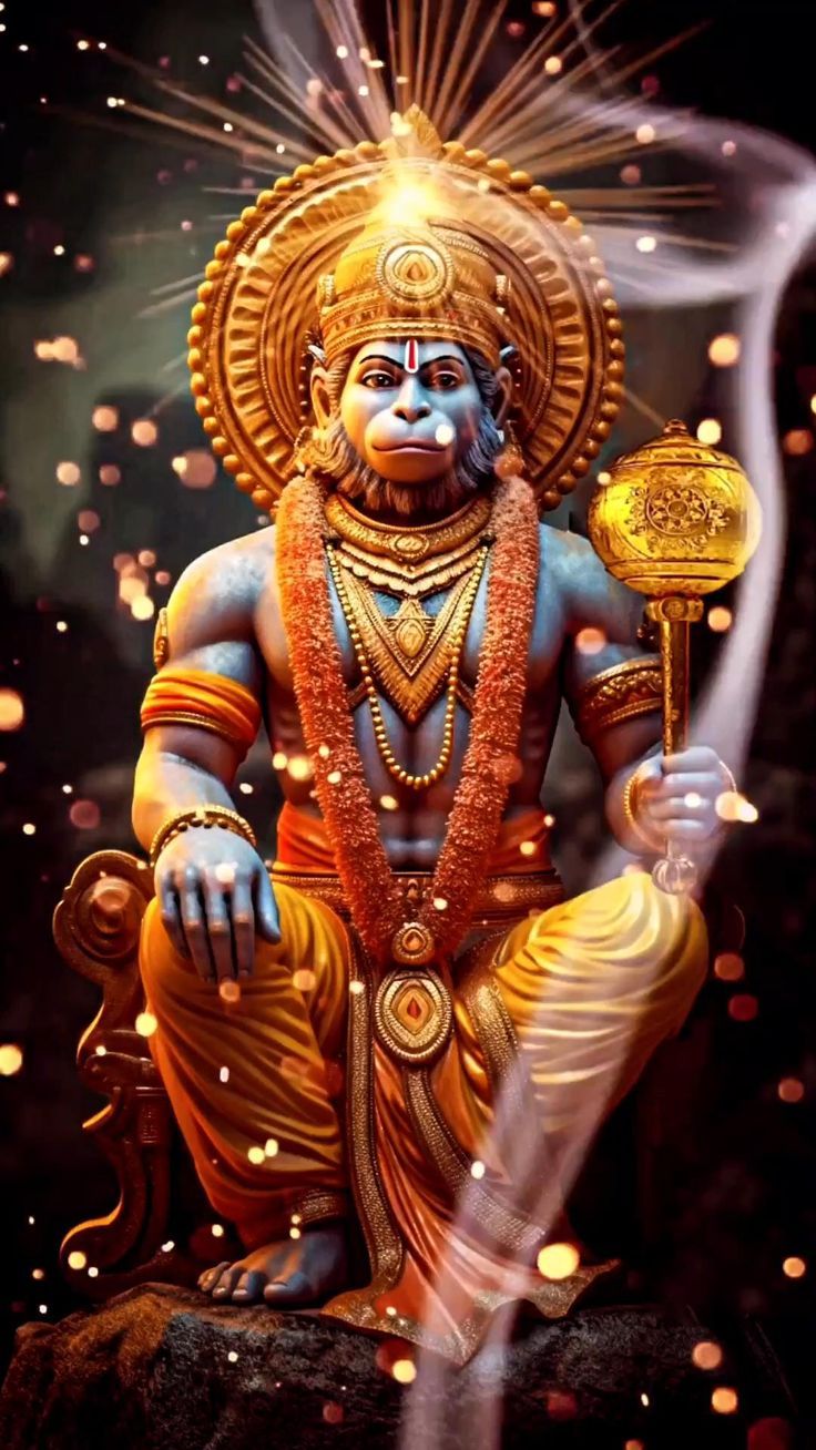 Hanuman with mace, radiating divine energy