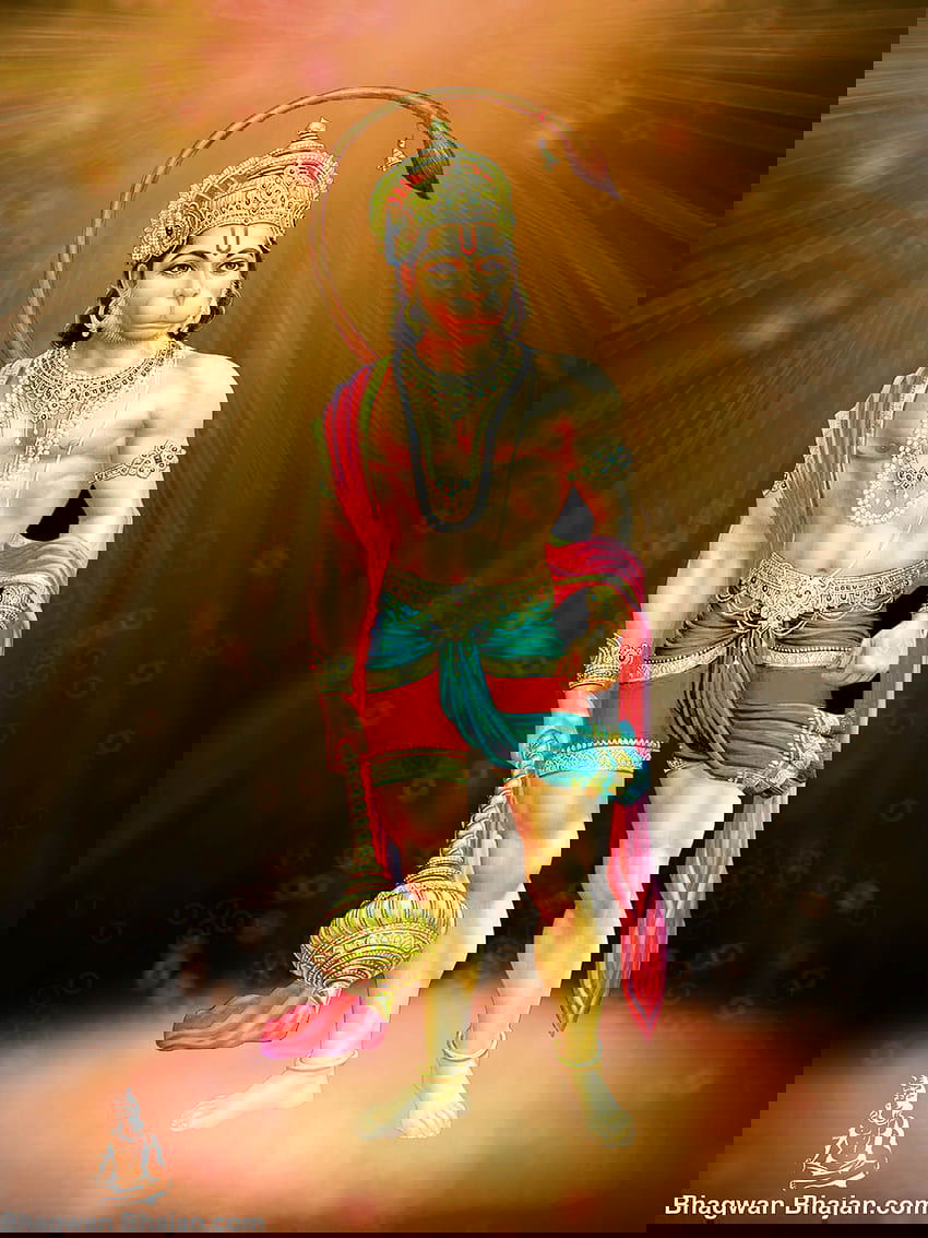 Hanuman standing with mace, divine wallpaper