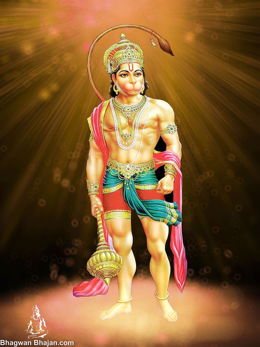Hanuman standing with mace, divine wallpaper