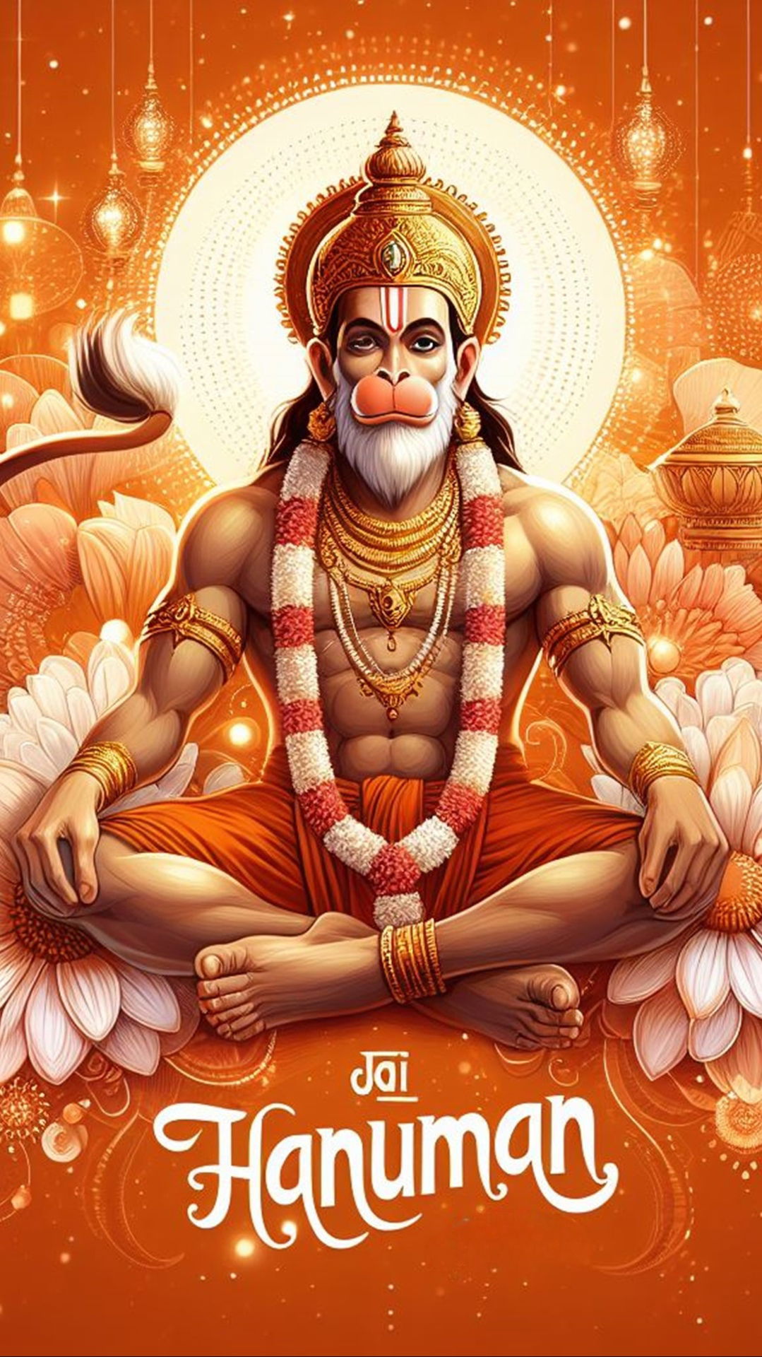 Hanuman seated on lotus blossoms