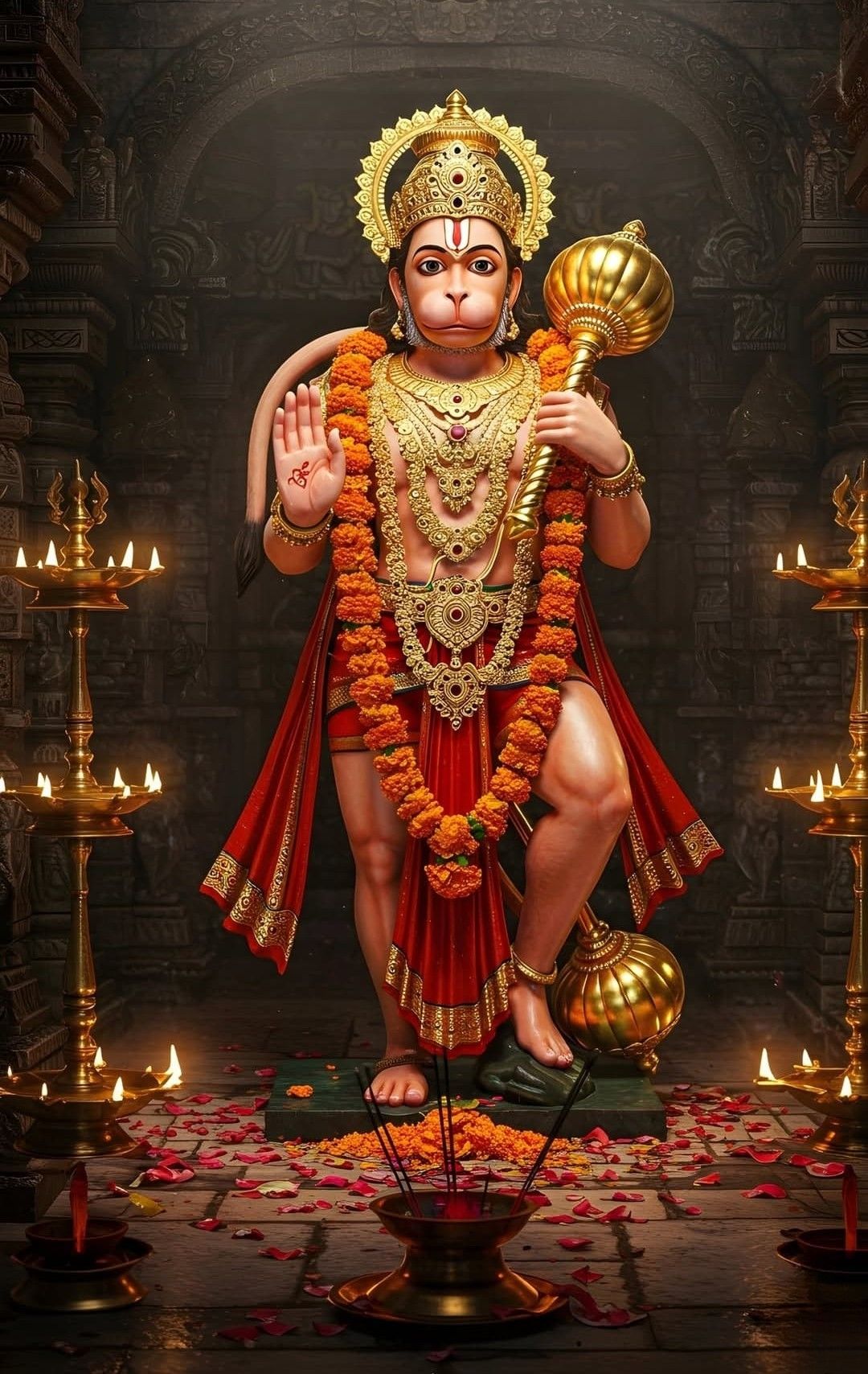 Hanumanji adorned with jewels and flowers