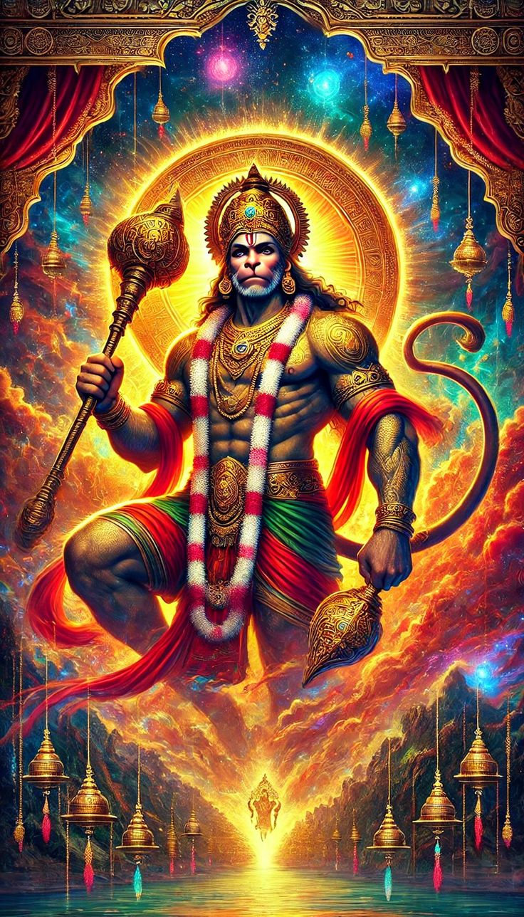Powerful Hanuman with mace, divine wallpaper