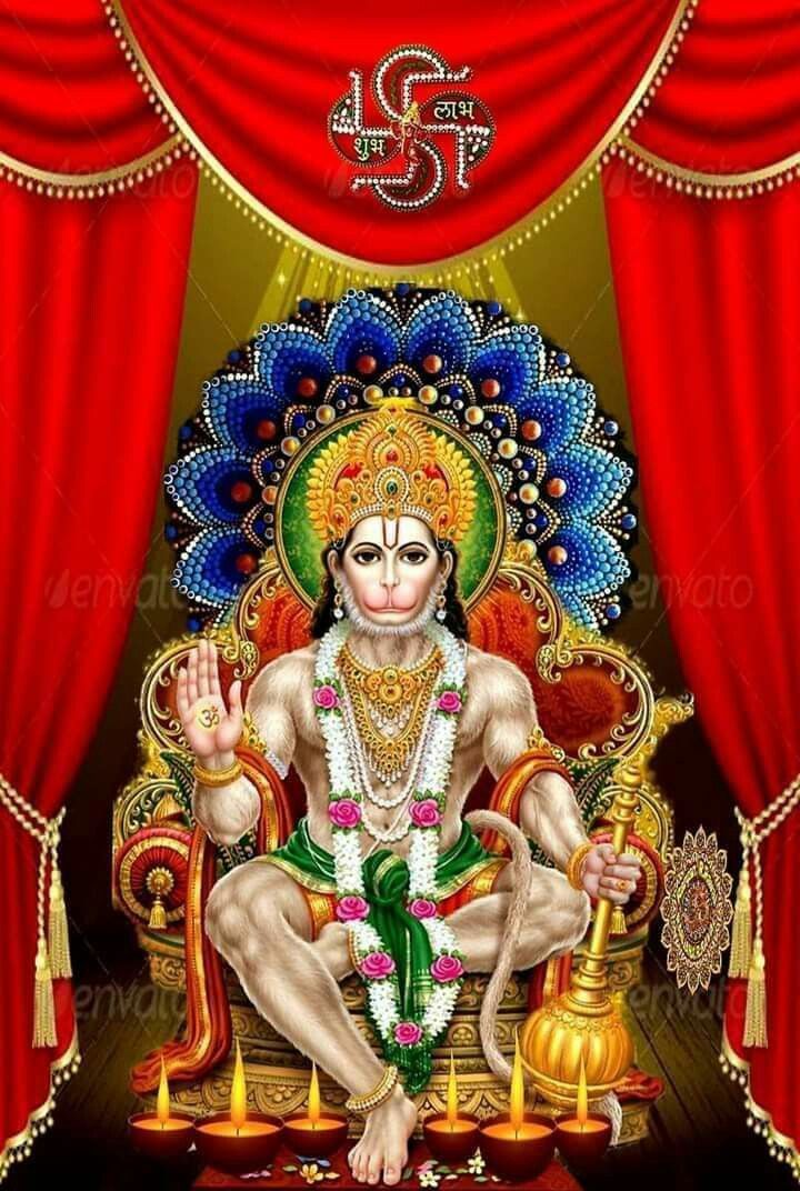 Hanuman seated on a golden throne