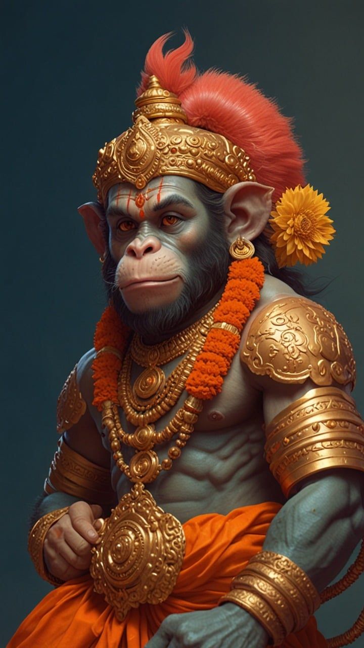 Hanuman portrait with golden armor.