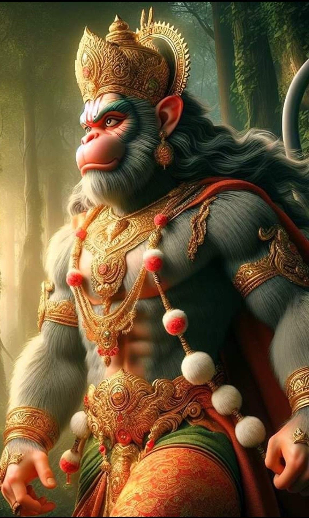 Hanuman adorned in golden jewelry portrait