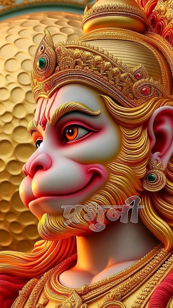Hanuman portrait with golden crown
