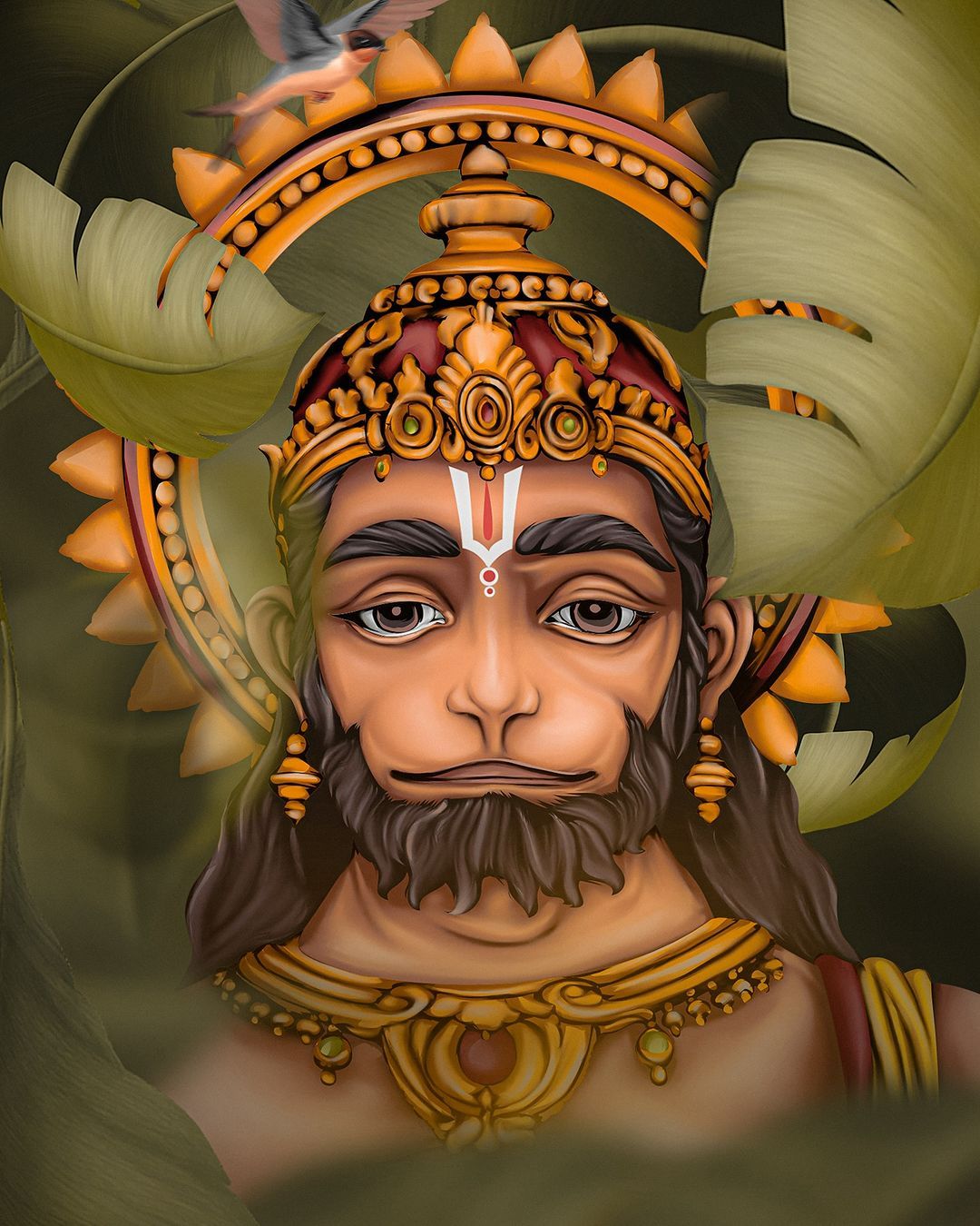 Hanuman portrait with golden headgear