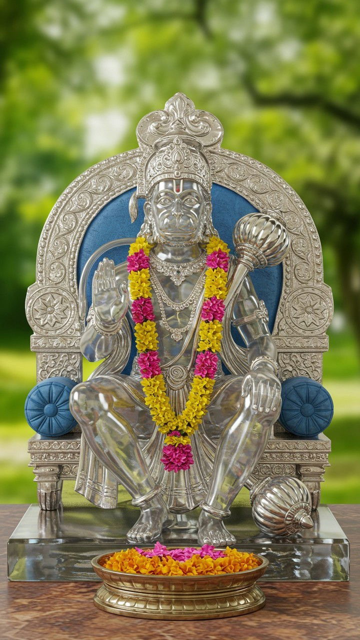 Hanuman seated on a silver throne