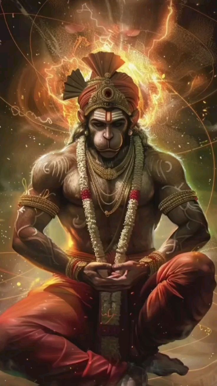 Powerful Hanuman in devotional posture.