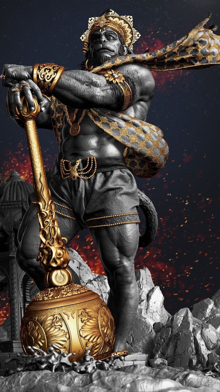 Hanuman lifting a mountain, divine strength