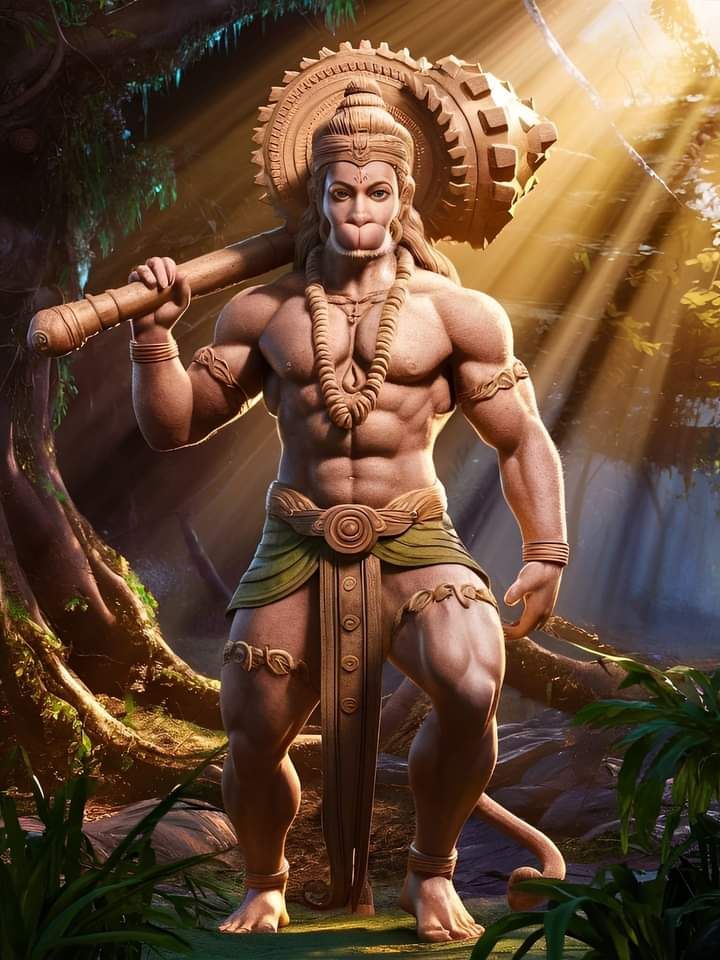 Hanuman with mace, powerful deity image