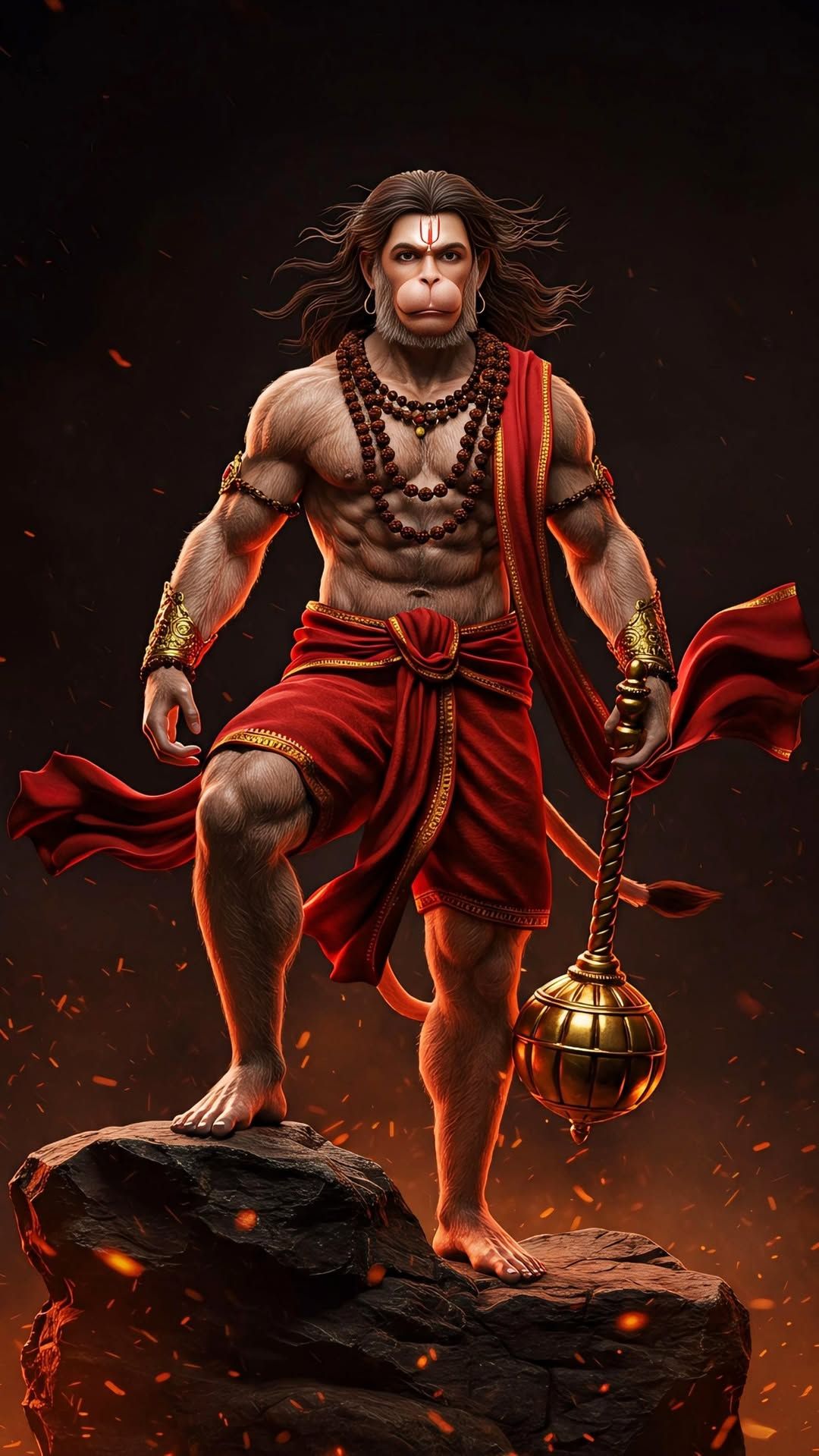 Powerful Hanuman with golden mace