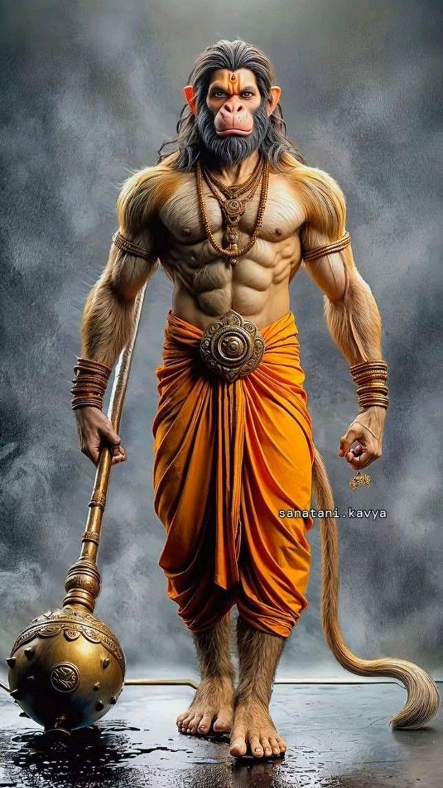 Powerful Hanuman with Mace, Divine Protector