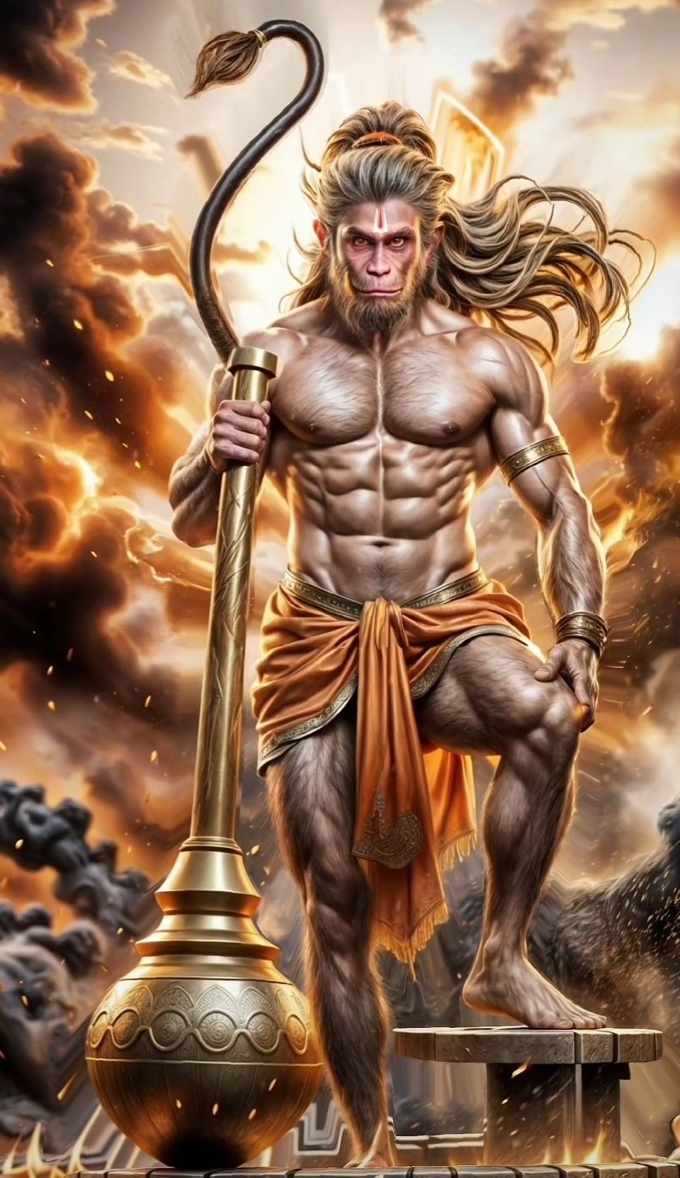 Powerful Hanuman with golden mace