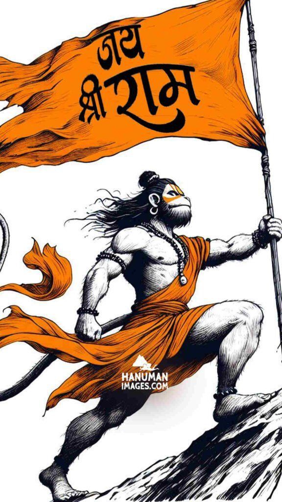 Hanuman holding a flag, powerful devotee