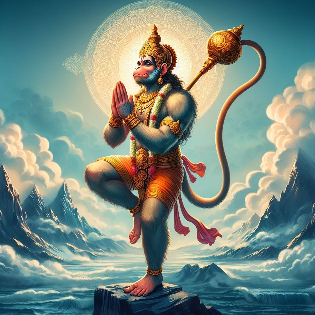 Hanuman in prayer, divine and powerful